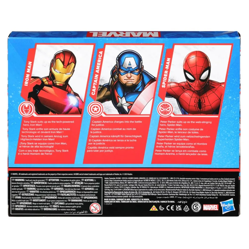 Marvel 6-Inch 3 Pack Set Including Iron Man, Captain America, and Spider-Man Action Figure, Super Hero Toys for Kids, Ages 4 