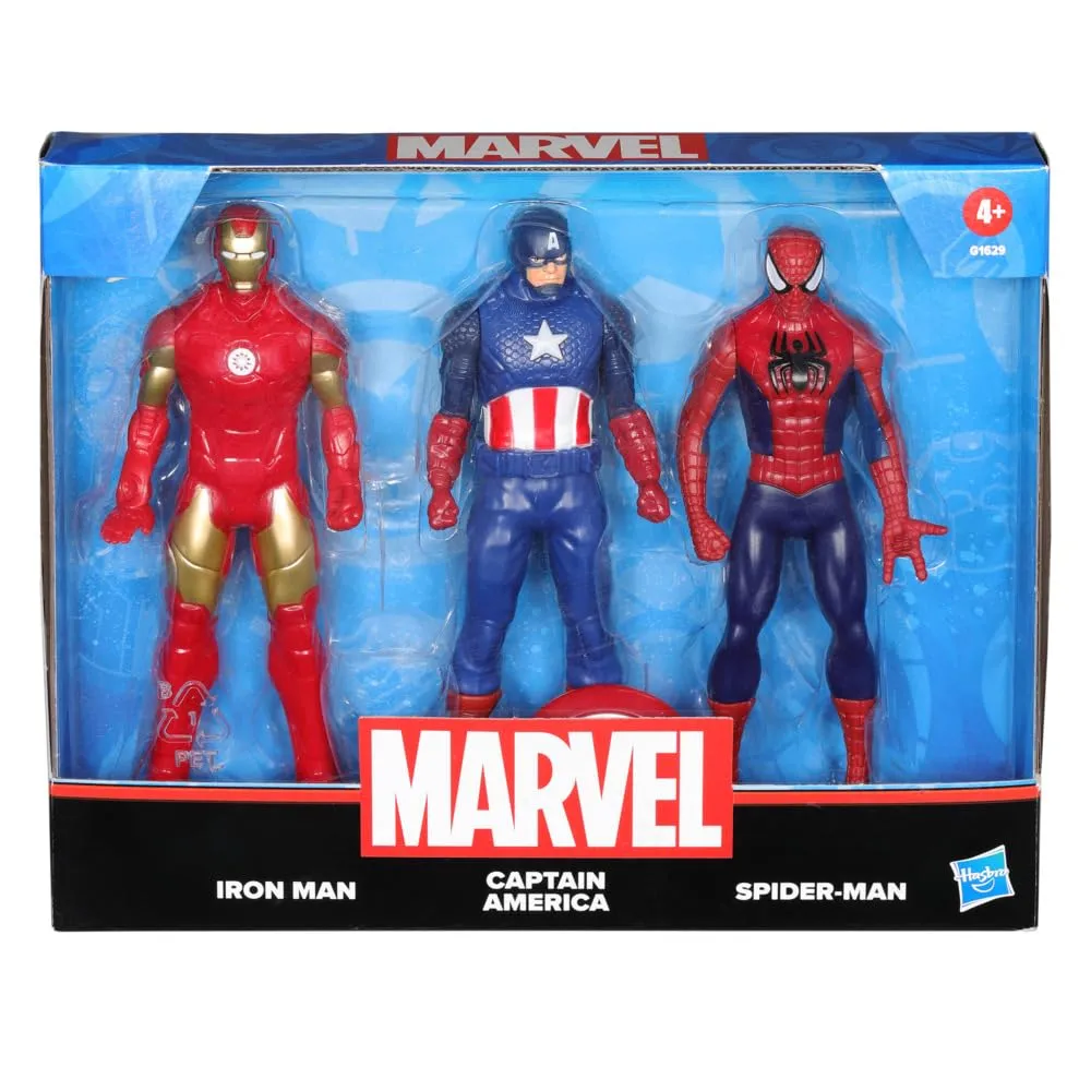 Marvel 6-Inch 3 Pack Set Including Iron Man, Captain America, and Spider-Man Action Figure, Super Hero Toys for Kids, Ages 4 