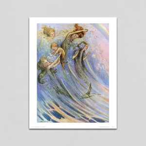 Mermaids Swimming with Baby - Mermaids Art Print