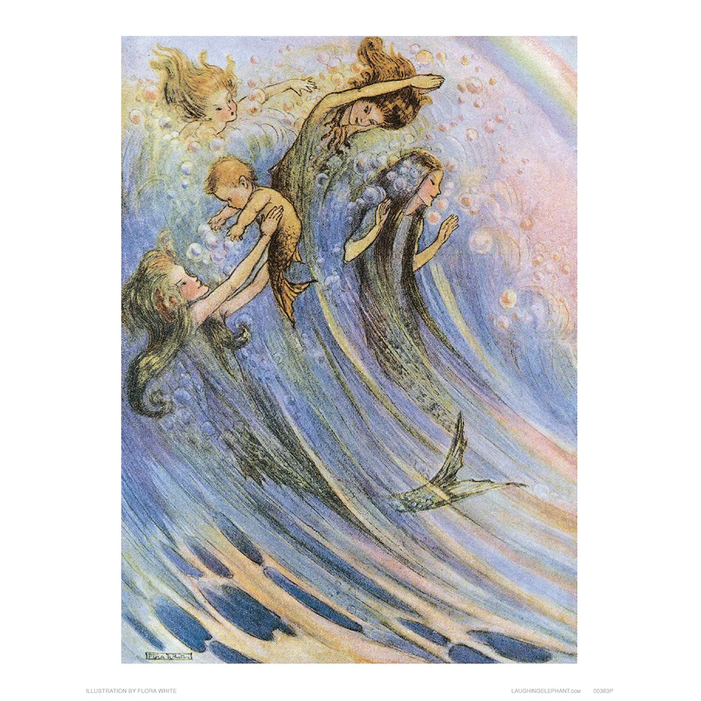 Mermaids Swimming with Baby - Mermaids Art Print