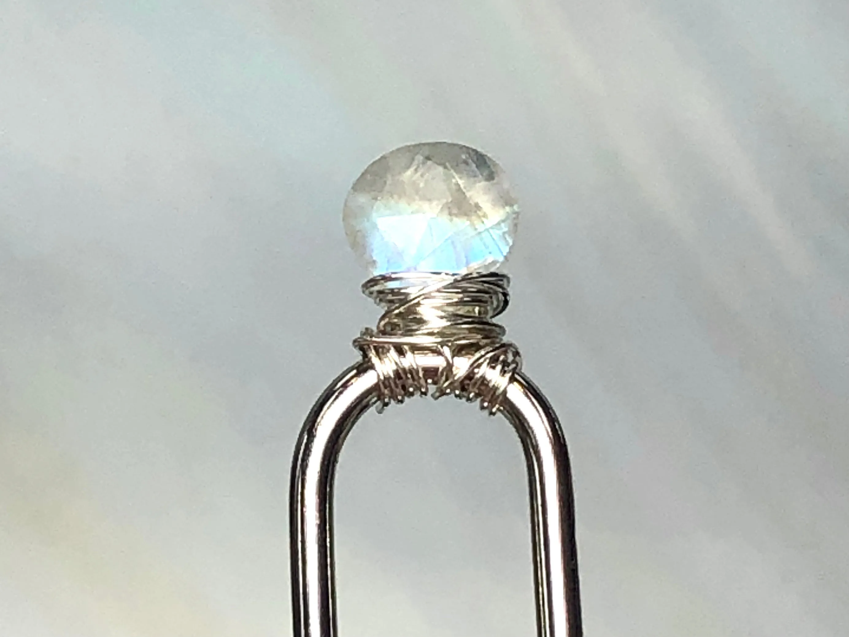 Moonstone Silver Gemstone Hair Pin, Luxury Hair Pin, silver metal hair pin