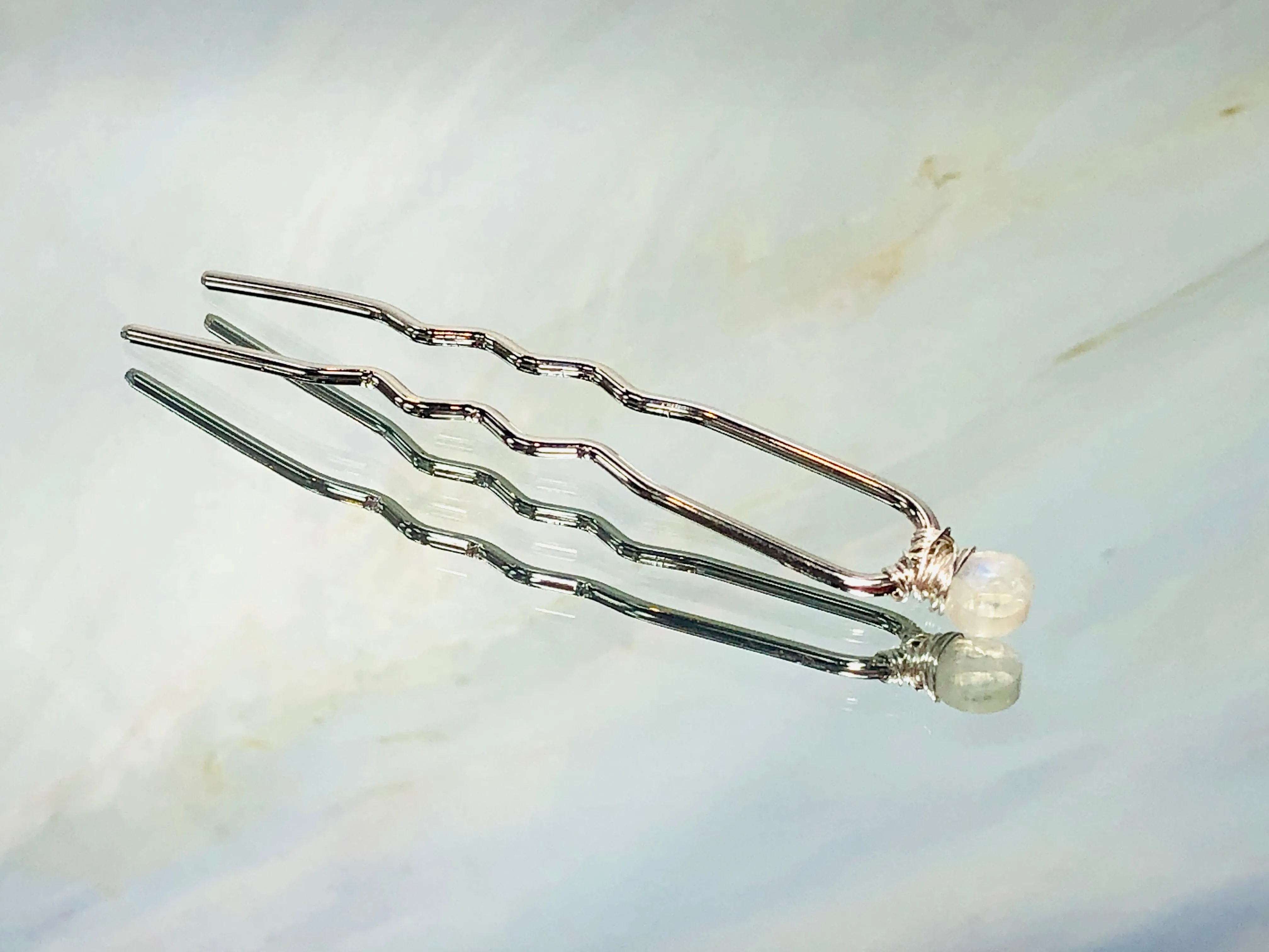 Moonstone Silver Gemstone Hair Pin, Luxury Hair Pin, silver metal hair pin