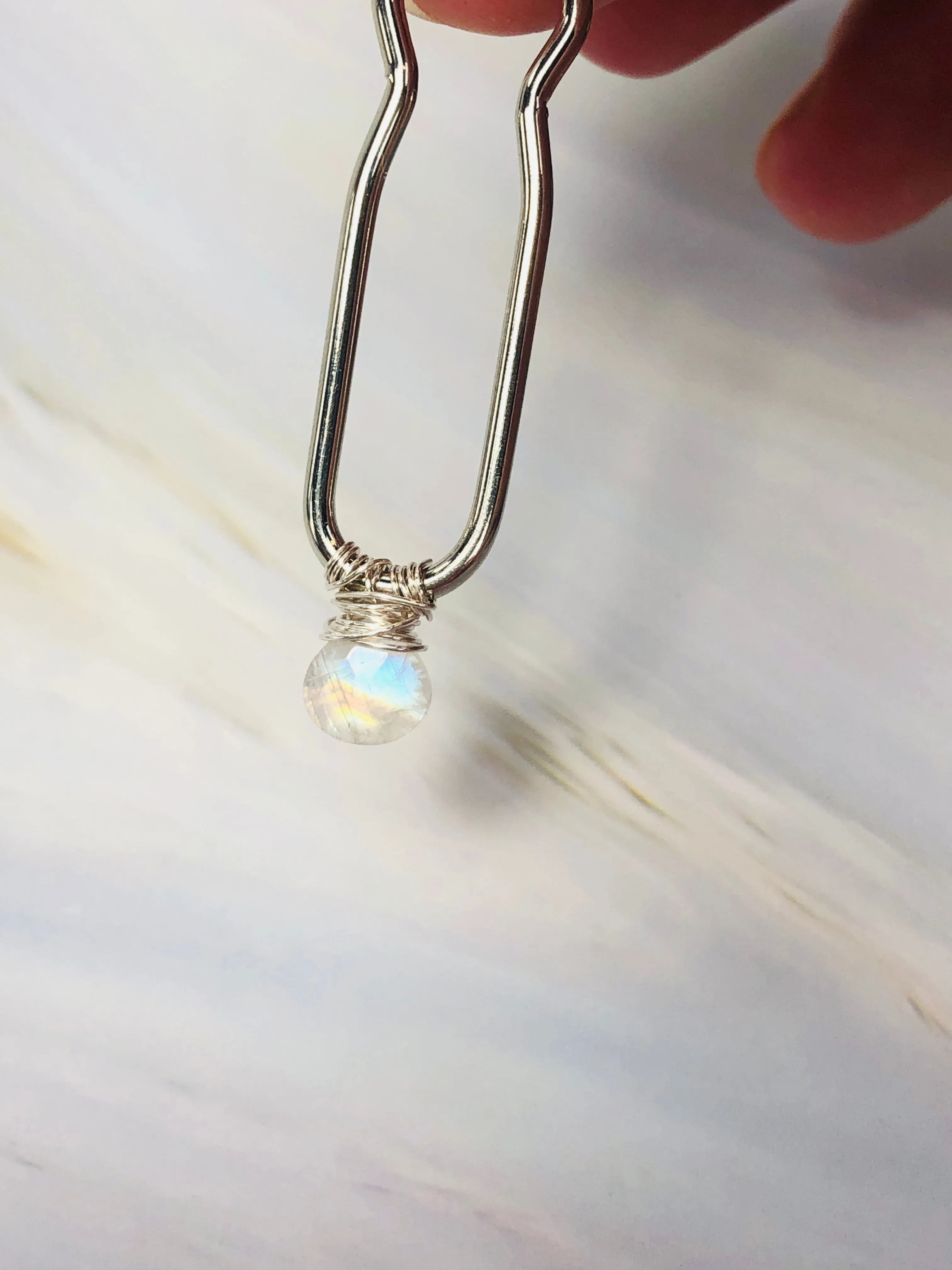Moonstone Silver Gemstone Hair Pin, Luxury Hair Pin, silver metal hair pin