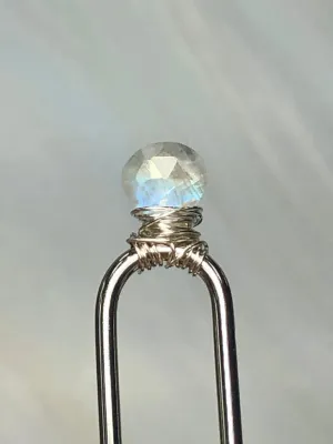 Moonstone Silver Gemstone Hair Pin, Luxury Hair Pin, silver metal hair pin