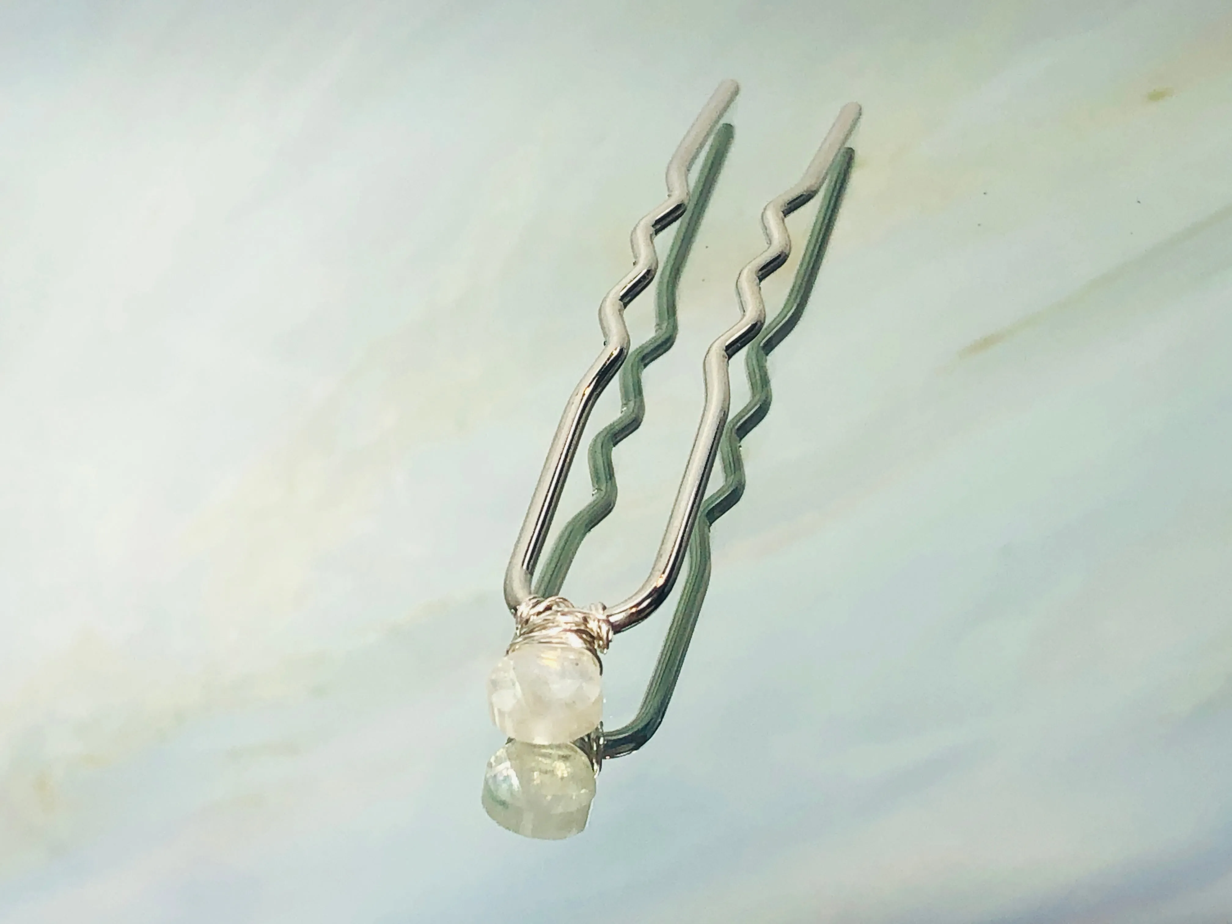 Moonstone Silver Gemstone Hair Pin, Luxury Hair Pin, silver metal hair pin