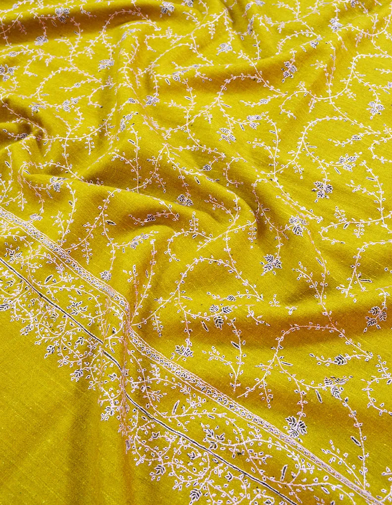mustard jaali embroidery pashmina shawl 8546