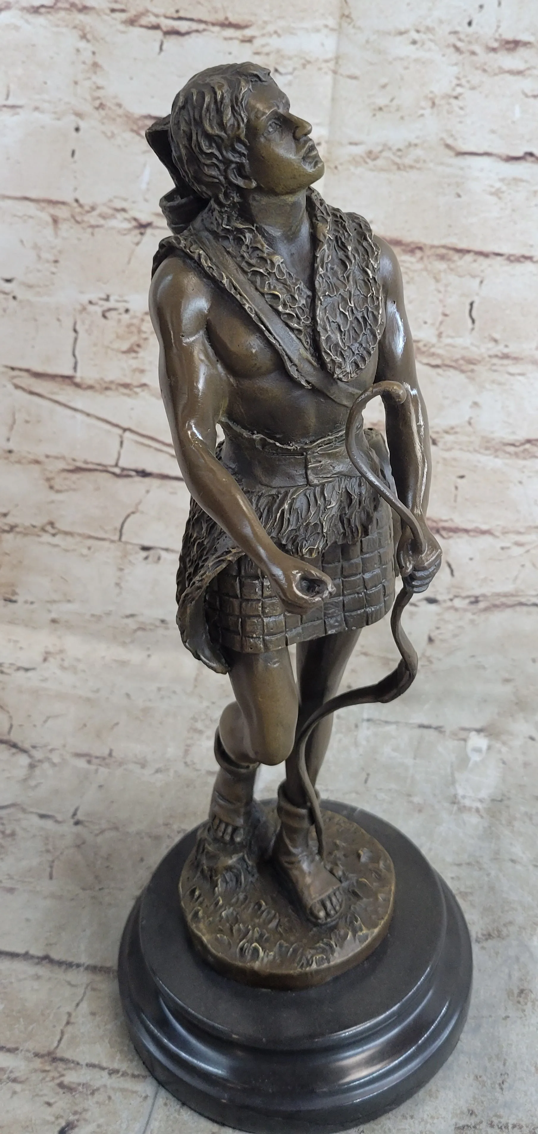 NUDE MUSCULAR YOUNG MAN DRAWING BOW & ARROW - 100% BRONZE STATUE SCULPTURE GIFT