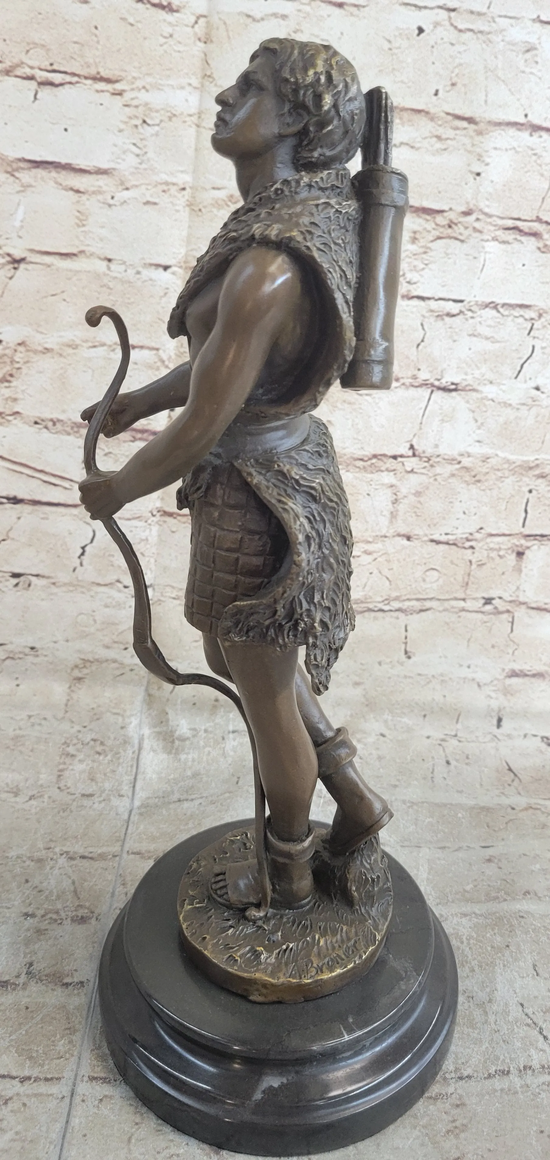 NUDE MUSCULAR YOUNG MAN DRAWING BOW & ARROW - 100% BRONZE STATUE SCULPTURE GIFT