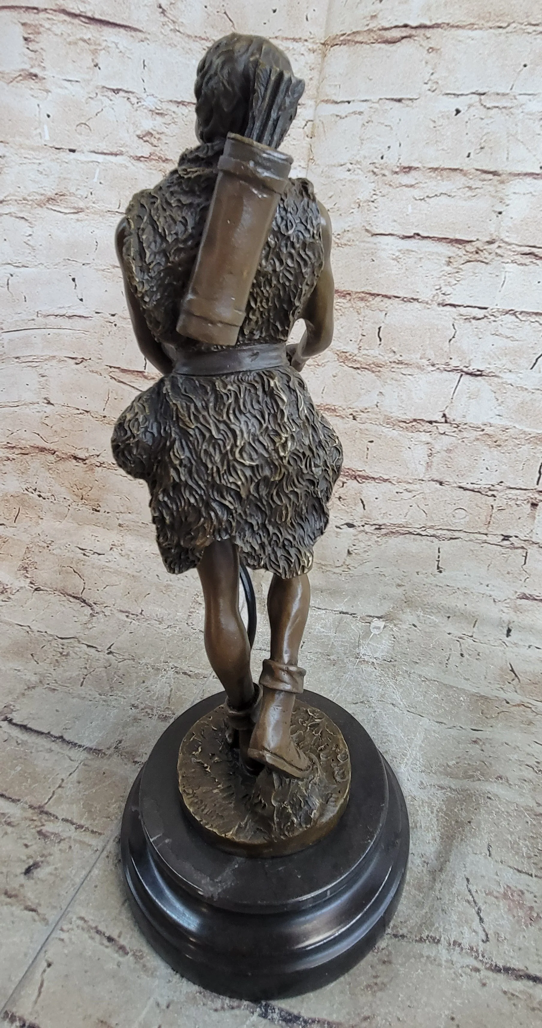 NUDE MUSCULAR YOUNG MAN DRAWING BOW & ARROW - 100% BRONZE STATUE SCULPTURE GIFT