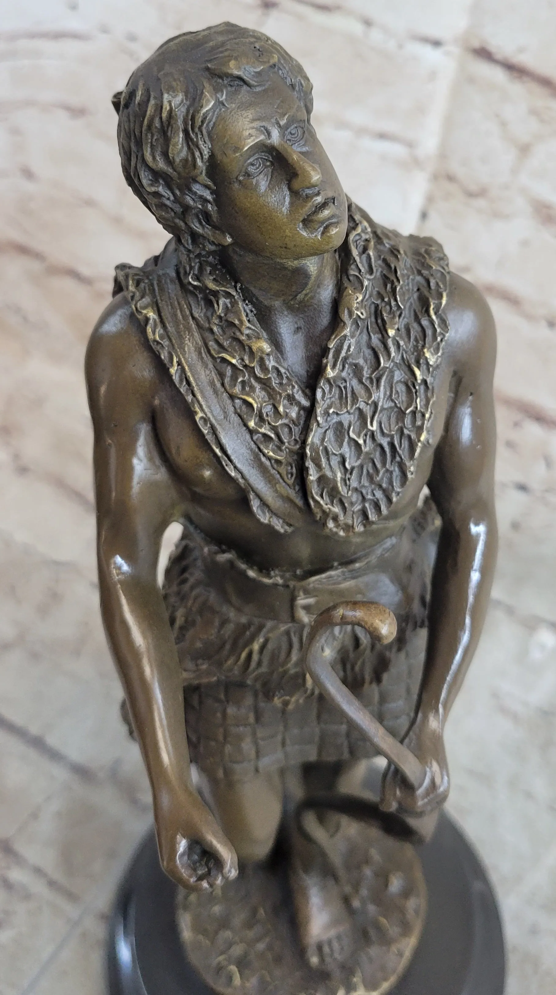 NUDE MUSCULAR YOUNG MAN DRAWING BOW & ARROW - 100% BRONZE STATUE SCULPTURE GIFT