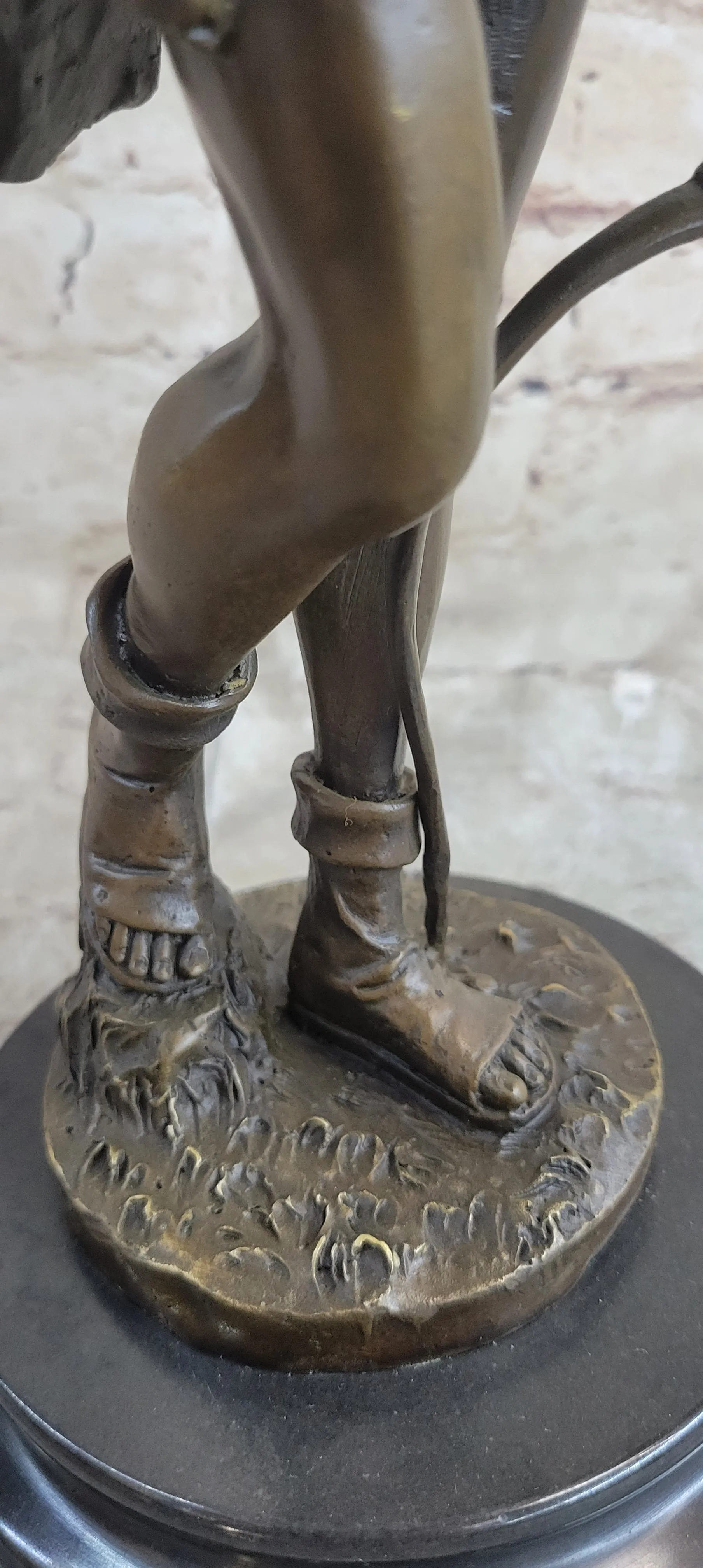 NUDE MUSCULAR YOUNG MAN DRAWING BOW & ARROW - 100% BRONZE STATUE SCULPTURE GIFT