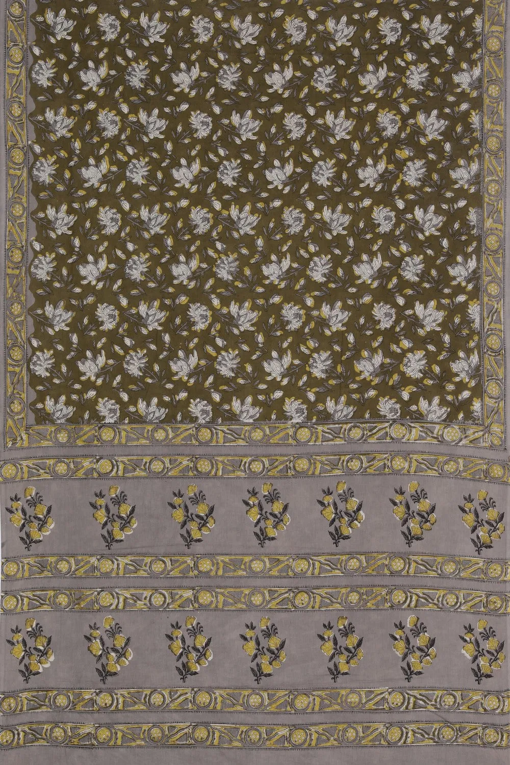 olive Green Bagru Cotton saree