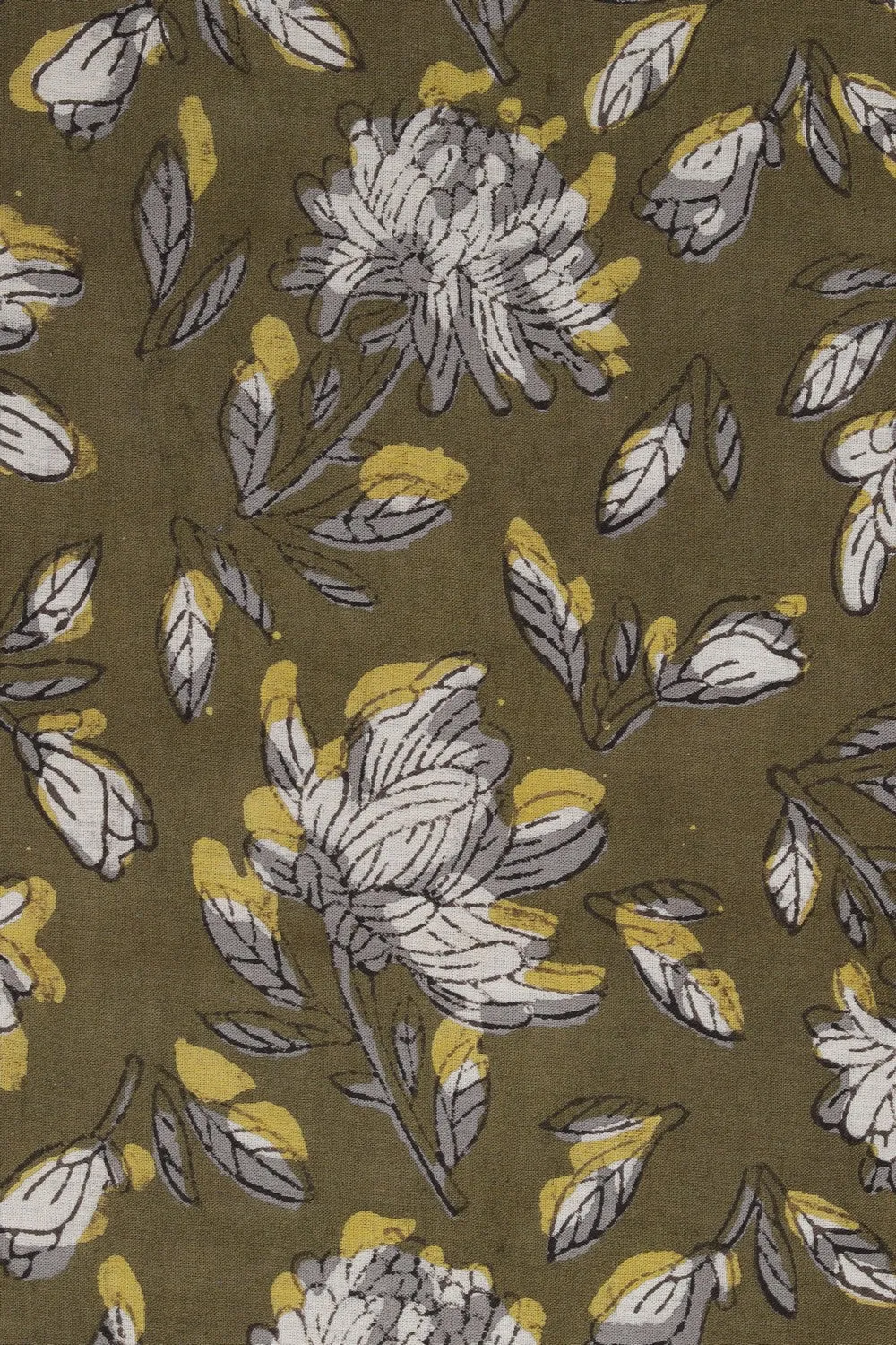 olive Green Bagru Cotton saree