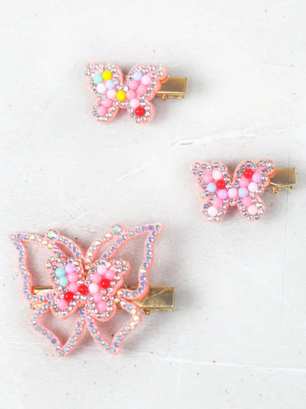 Pack Of 3 Butterfly Pink Hair Clips For Girls GHC47
