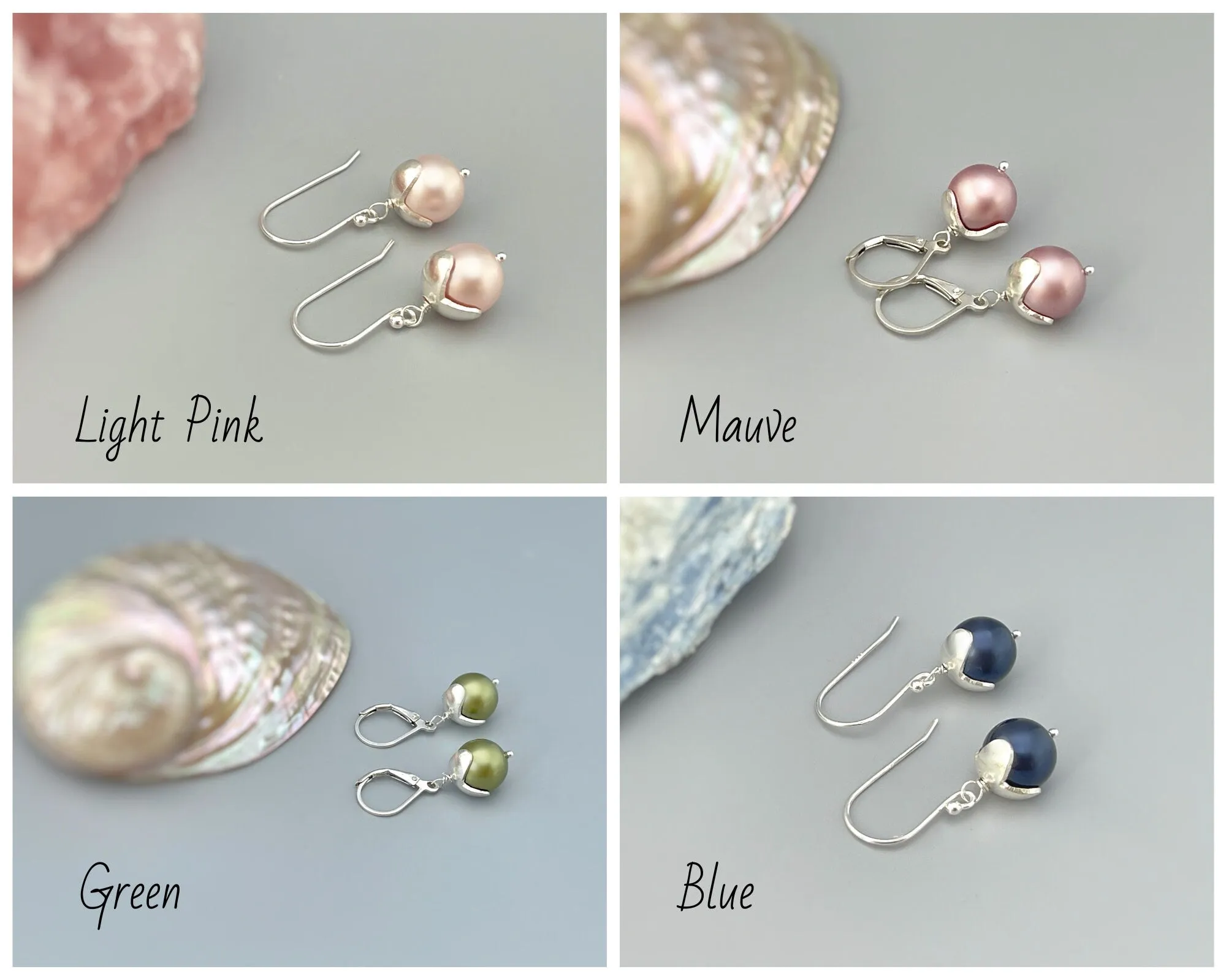 Pea Pod Pearl Earrings Dangle Sterling Silver