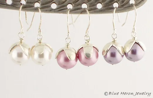 Pea Pod Pearl Earrings Dangle Sterling Silver