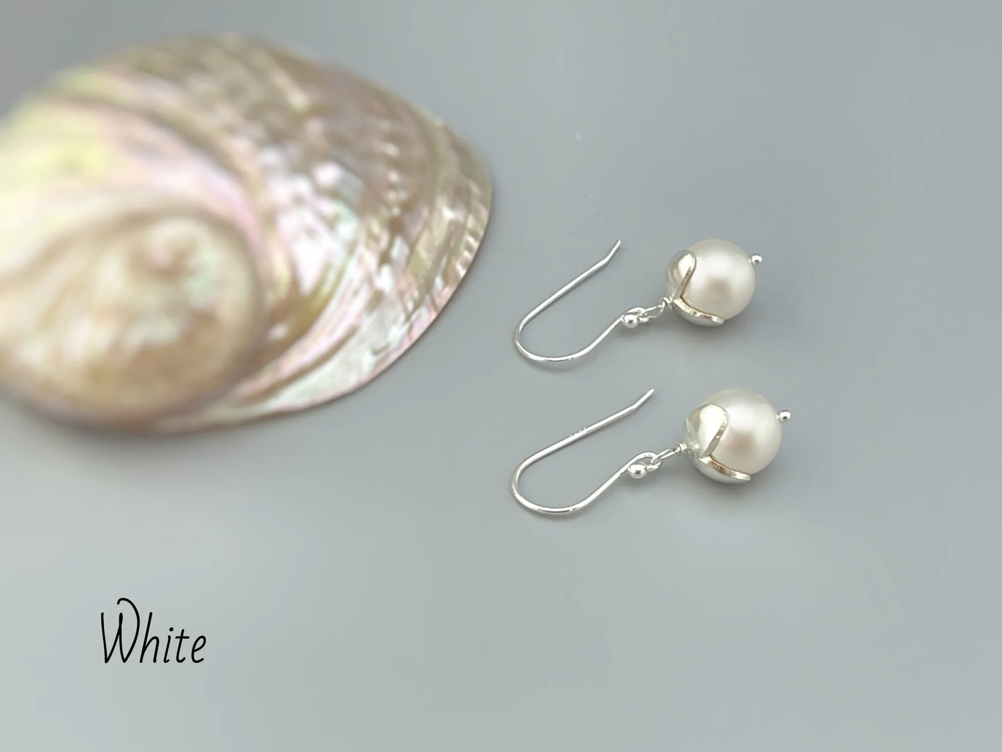 Pea Pod Pearl Earrings Dangle Sterling Silver