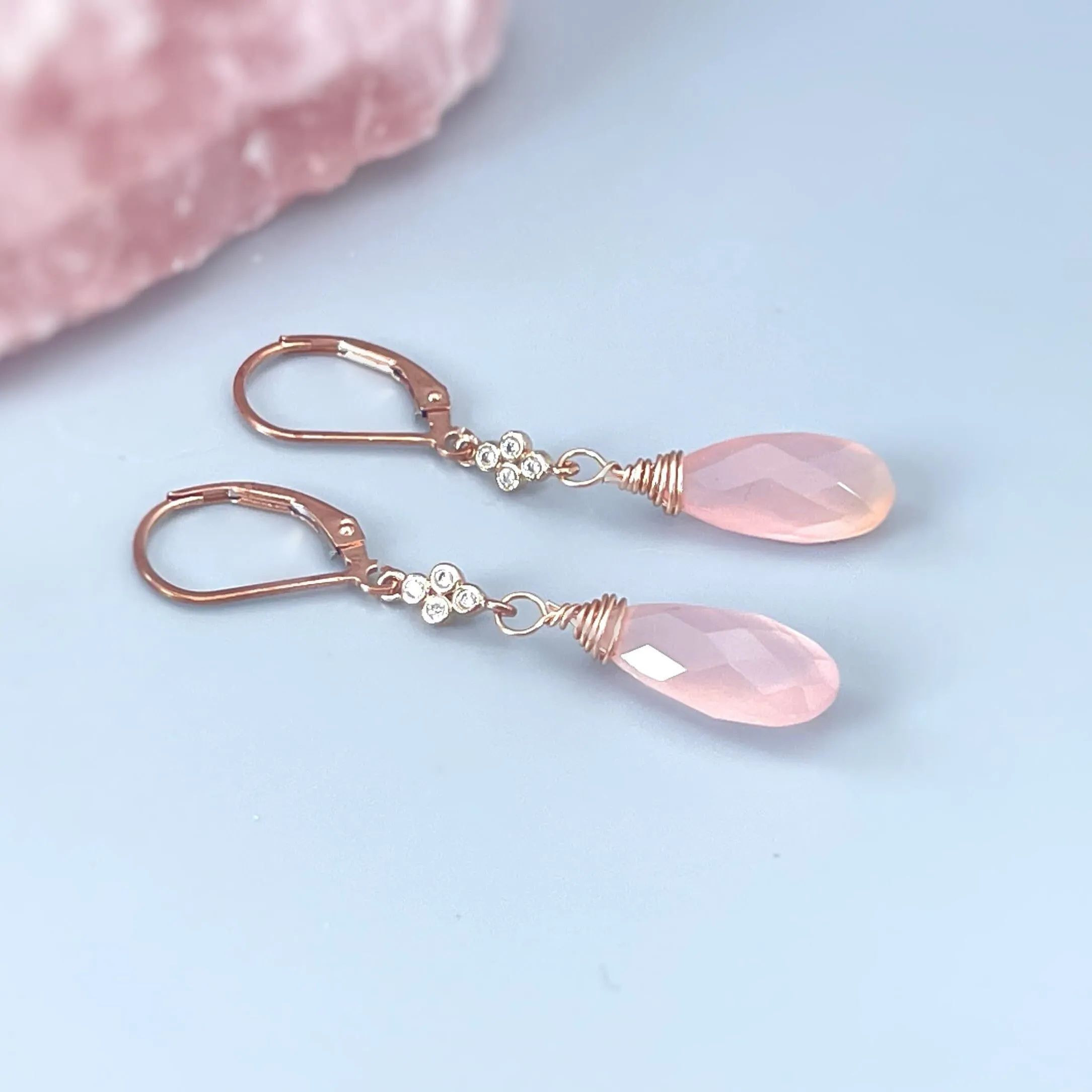 Pink Chalcedony Rose Gold Earrings dangle