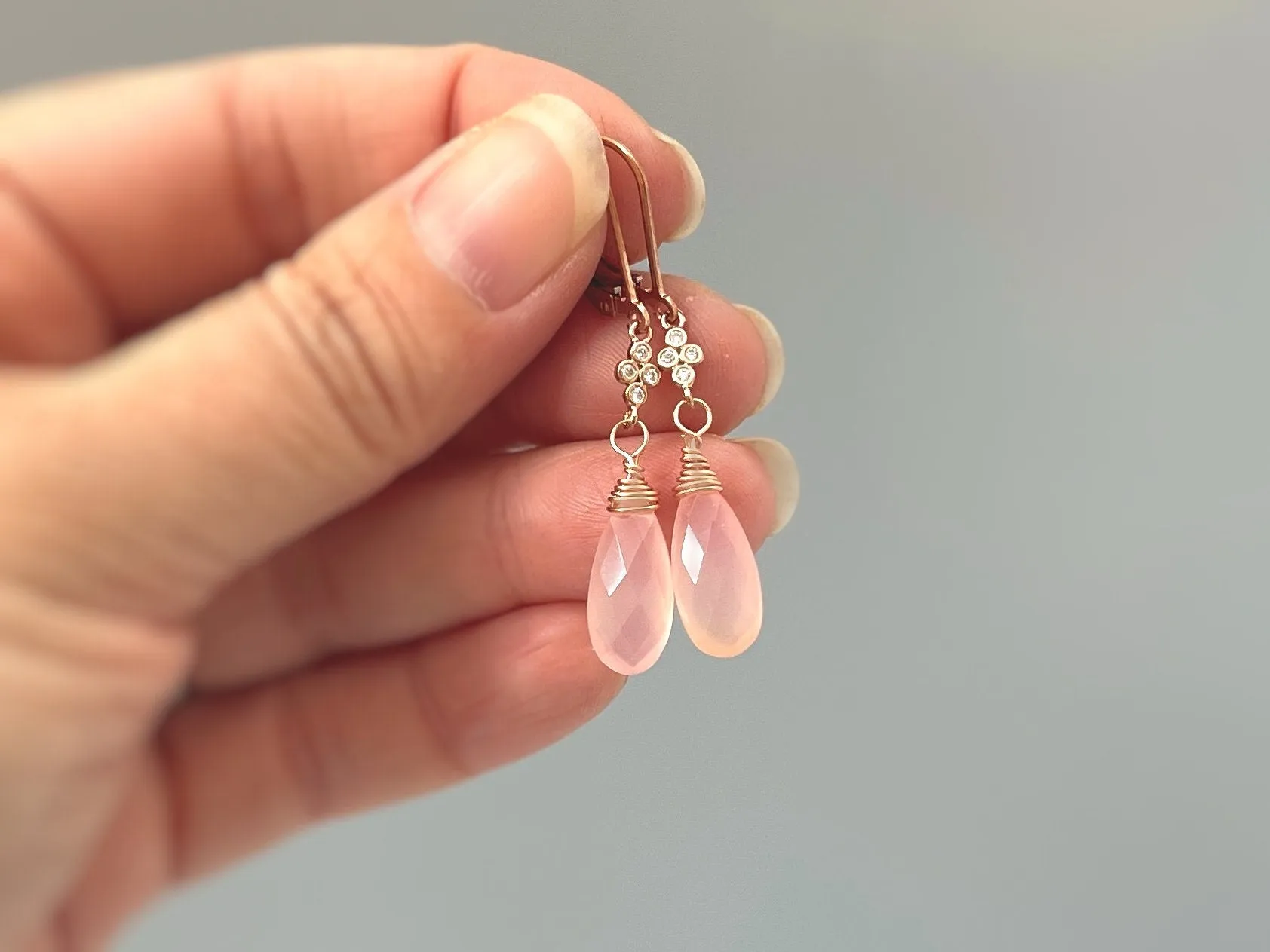 Pink Chalcedony Rose Gold Earrings dangle