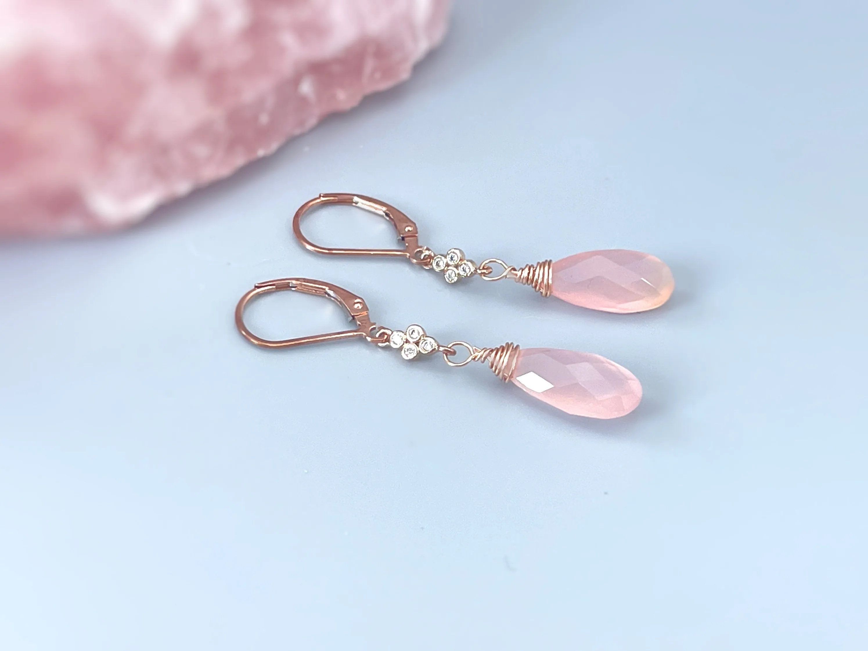 Pink Chalcedony Rose Gold Earrings dangle