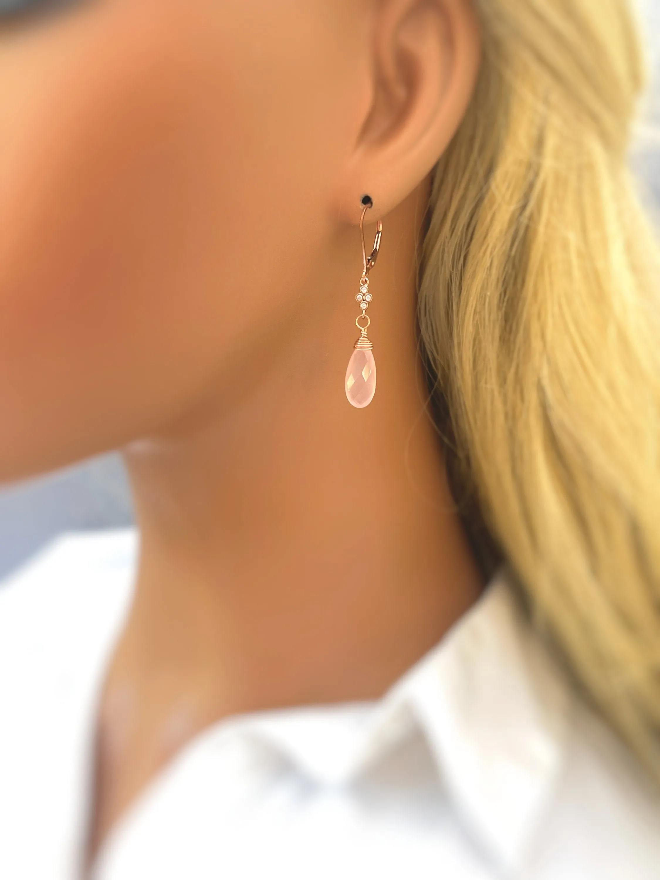 Pink Chalcedony Rose Gold Earrings dangle