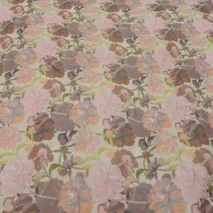 Pink Floral Digital Print On Cotton Linen Fabric