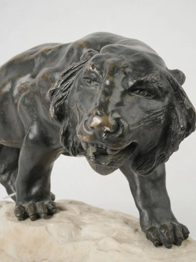 Prowling Tiger Bronze Sculpture on Marble Base Signed Rousse 10¾"