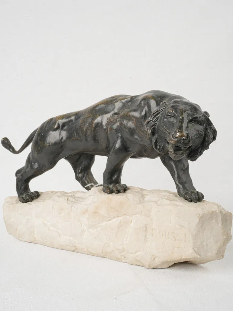 Prowling Tiger Bronze Sculpture on Marble Base Signed Rousse 10¾"