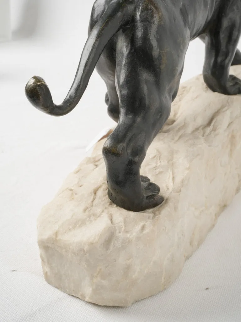 Prowling Tiger Bronze Sculpture on Marble Base Signed Rousse 10¾"