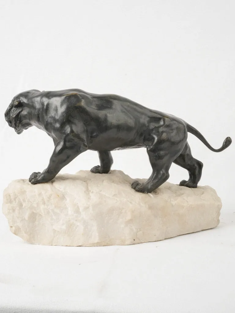Prowling Tiger Bronze Sculpture on Marble Base Signed Rousse 10¾"