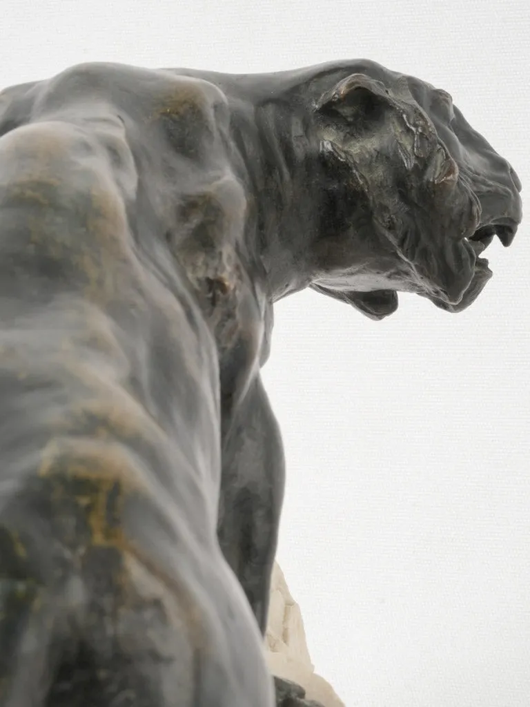 Prowling Tiger Bronze Sculpture on Marble Base Signed Rousse 10¾"