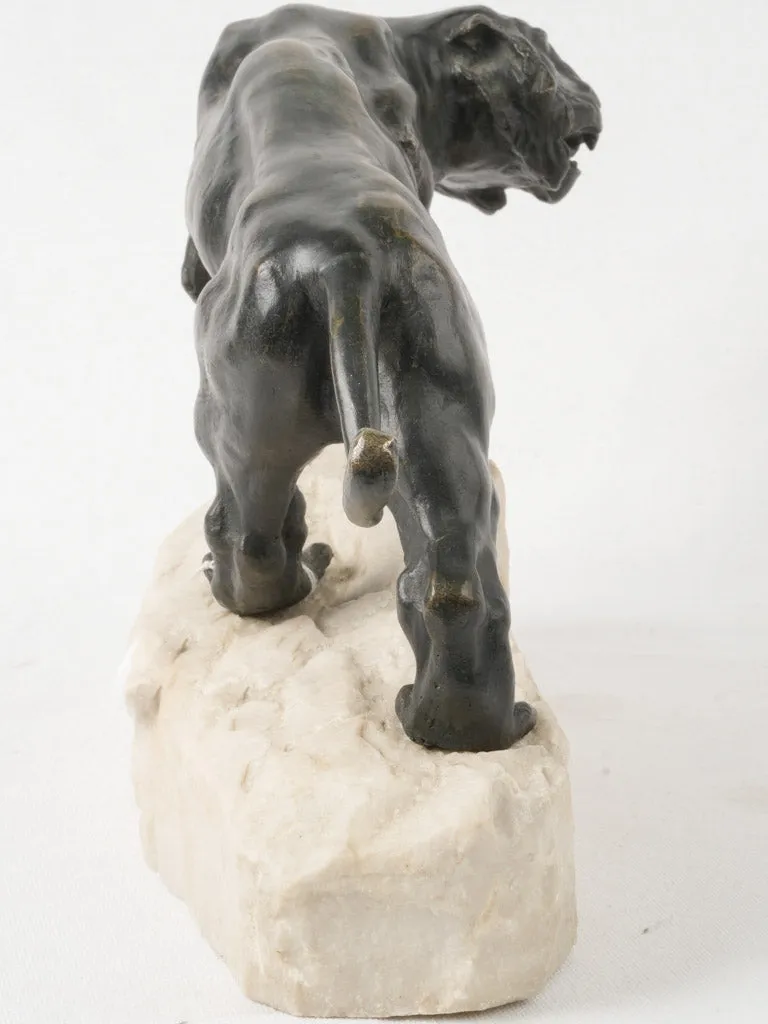 Prowling Tiger Bronze Sculpture on Marble Base Signed Rousse 10¾"