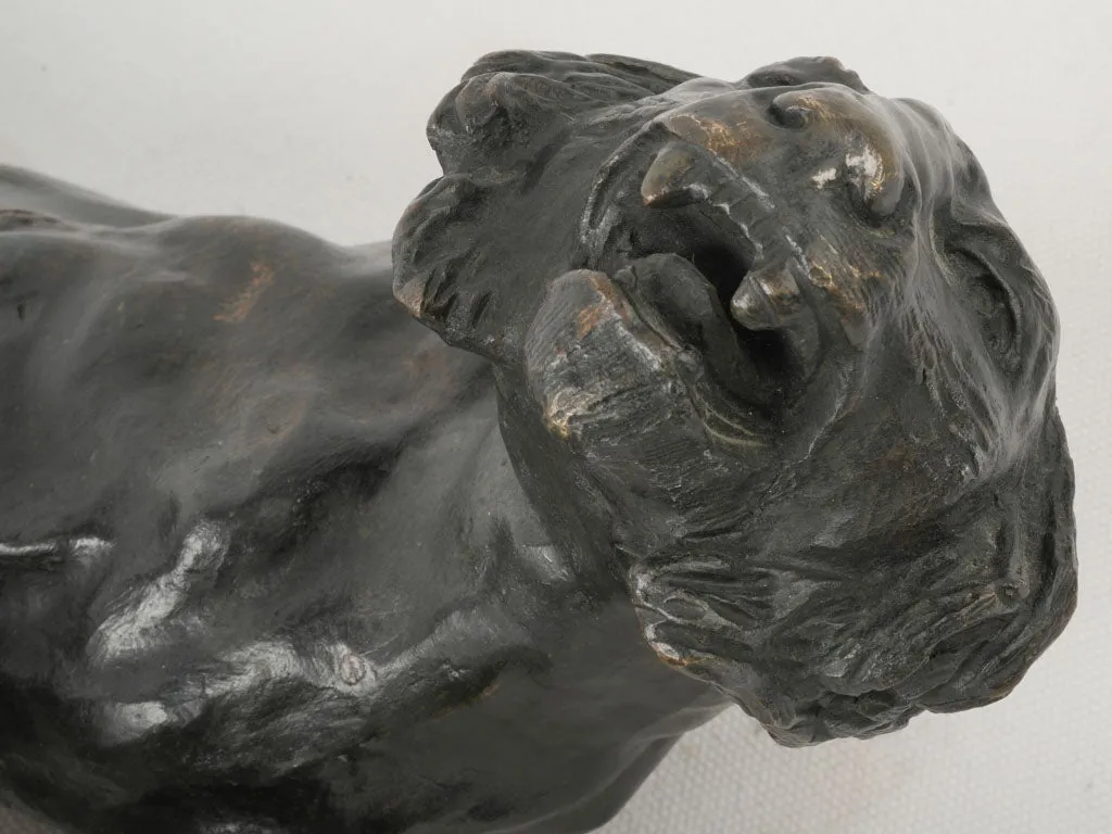 Prowling Tiger Bronze Sculpture on Marble Base Signed Rousse 10¾"