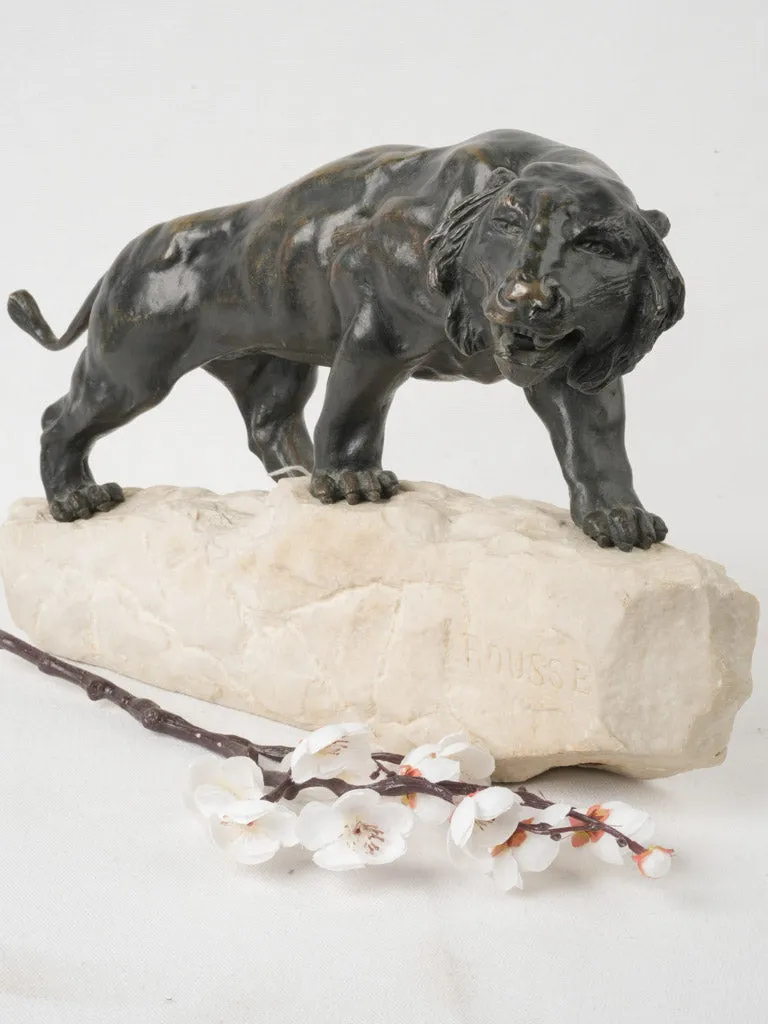 Prowling Tiger Bronze Sculpture on Marble Base Signed Rousse 10¾"