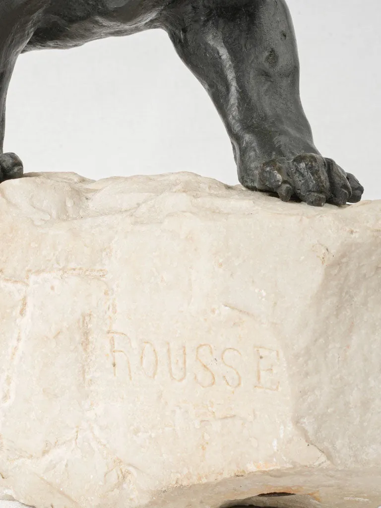 Prowling Tiger Bronze Sculpture on Marble Base Signed Rousse 10¾"