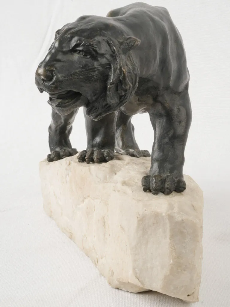 Prowling Tiger Bronze Sculpture on Marble Base Signed Rousse 10¾"