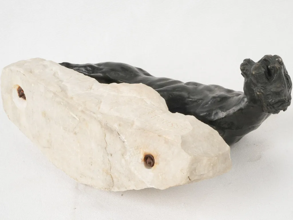 Prowling Tiger Bronze Sculpture on Marble Base Signed Rousse 10¾"