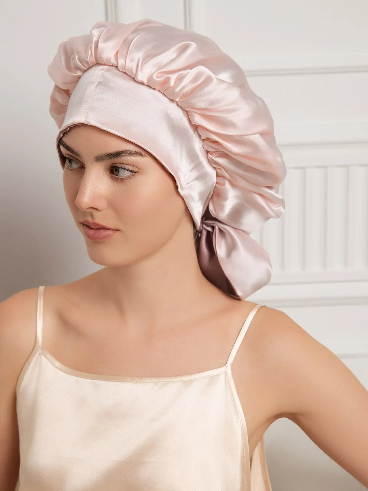 Pure Silk Casual Nightcap with Long Ribbons (Two-tone and Double-sided)