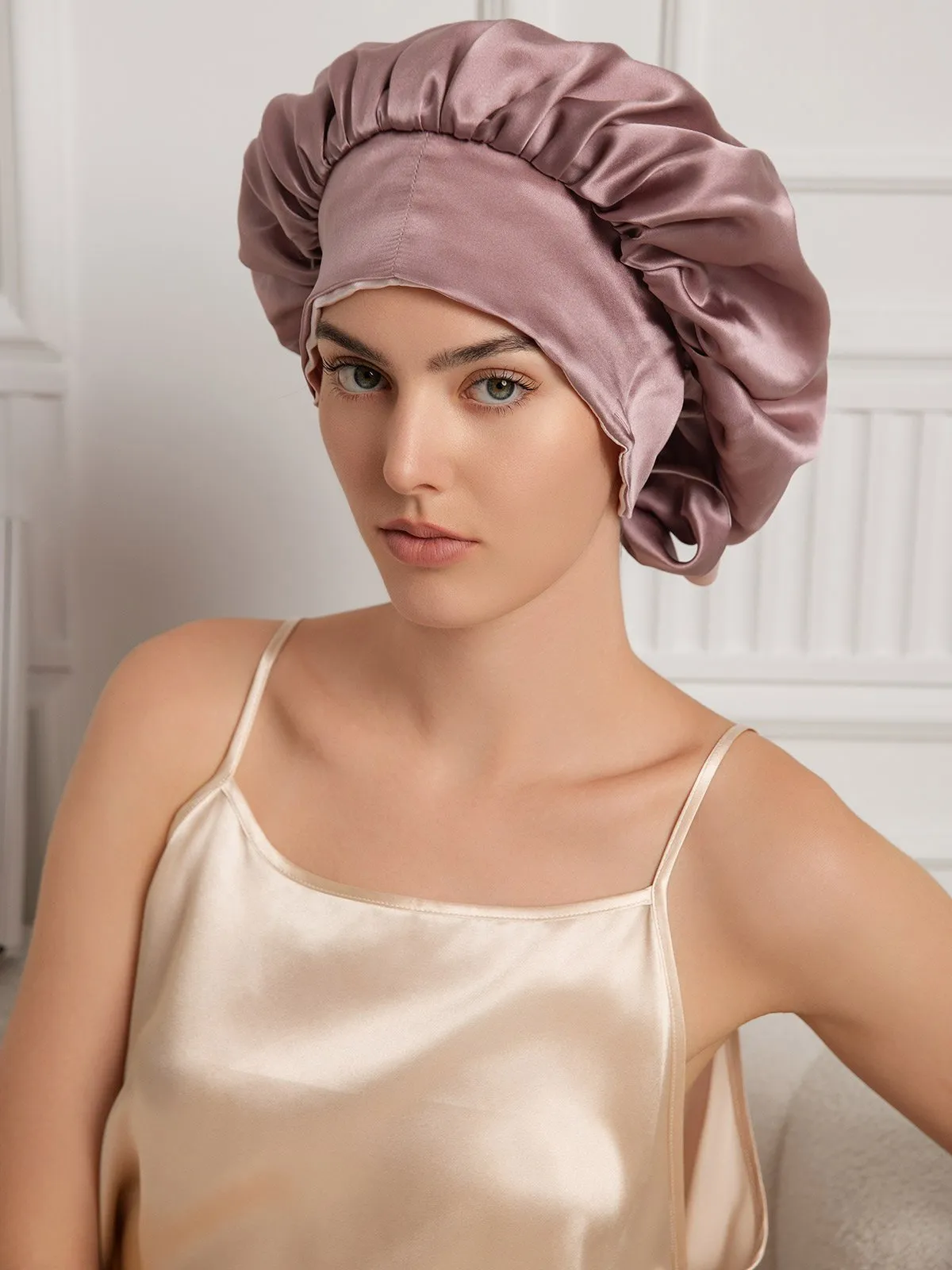 Pure Silk Casual Nightcap with Long Ribbons (Two-tone and Double-sided)