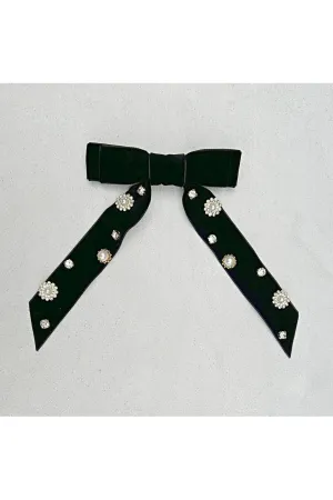 QueenMee Accessories Black Velvet Bow Hair Clip With Jewels