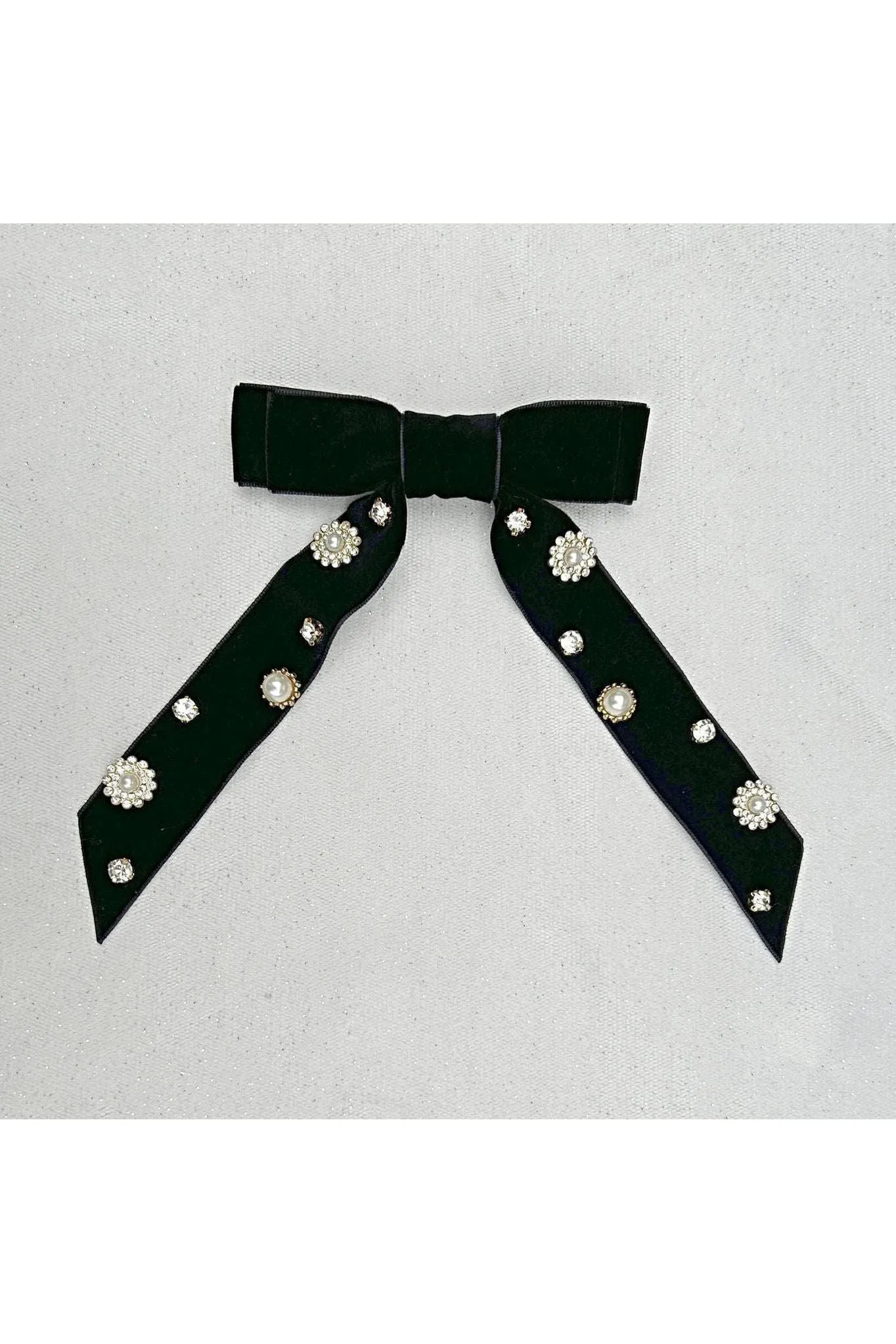 QueenMee Accessories Black Velvet Bow Hair Clip With Jewels