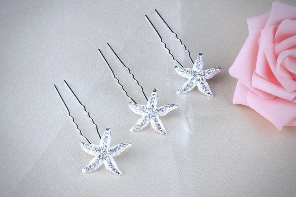 "Kailani" - Crystal Sea Star Hair Pins - Set of 5