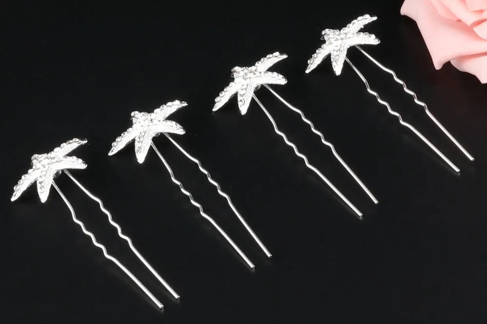 "Kailani" - Crystal Sea Star Hair Pins - Set of 5