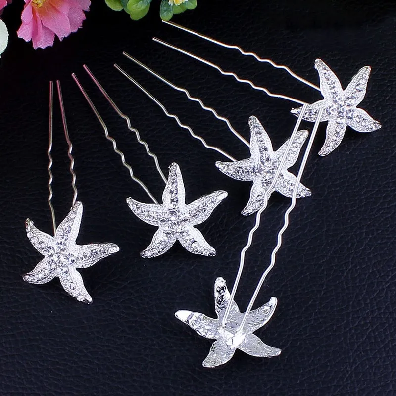 "Kailani" - Crystal Sea Star Hair Pins - Set of 5
