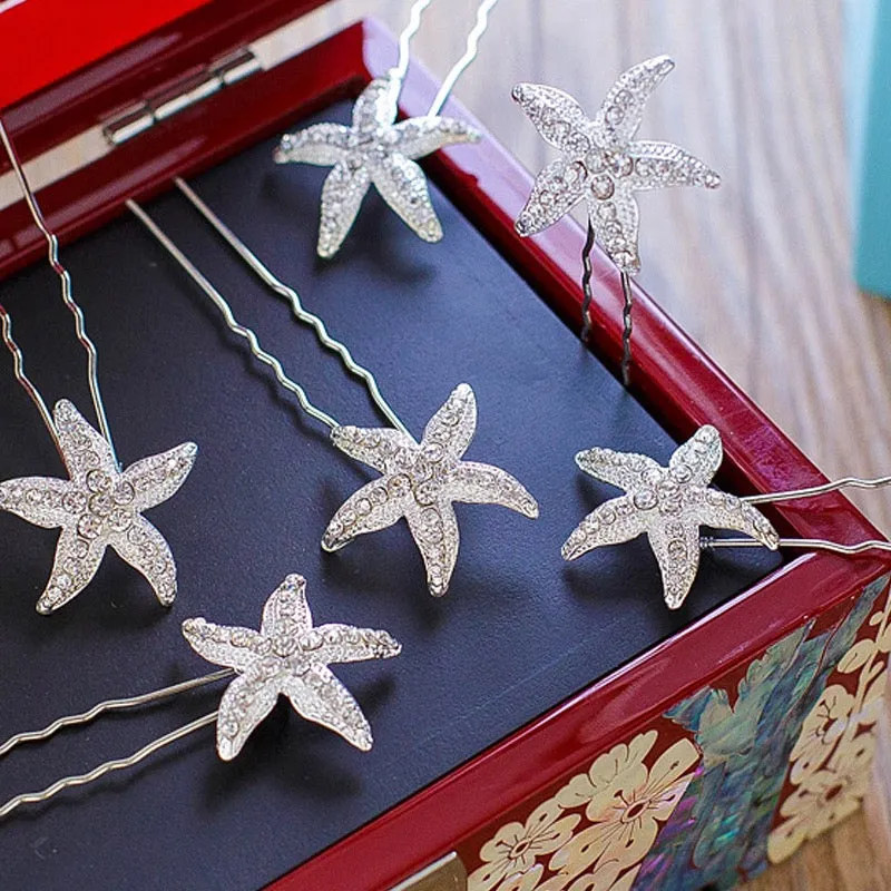 "Kailani" - Crystal Sea Star Hair Pins - Set of 5