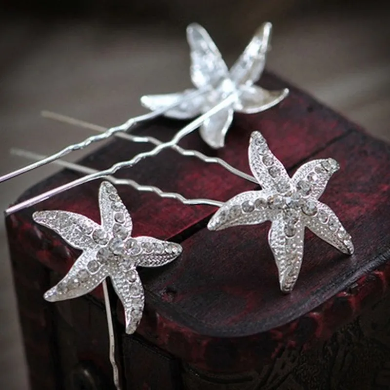 "Kailani" - Crystal Sea Star Hair Pins - Set of 5