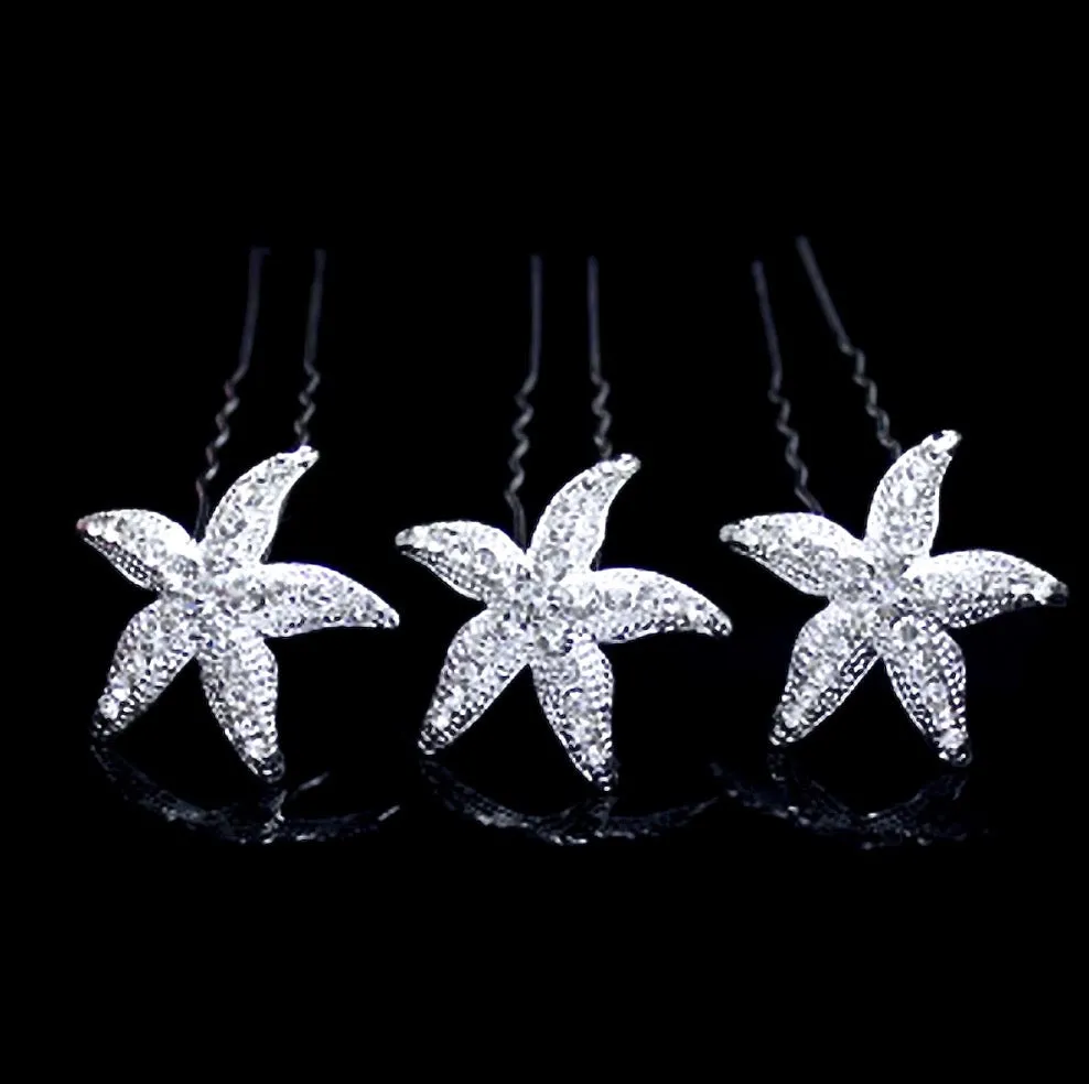 "Kailani" - Crystal Sea Star Hair Pins - Set of 5