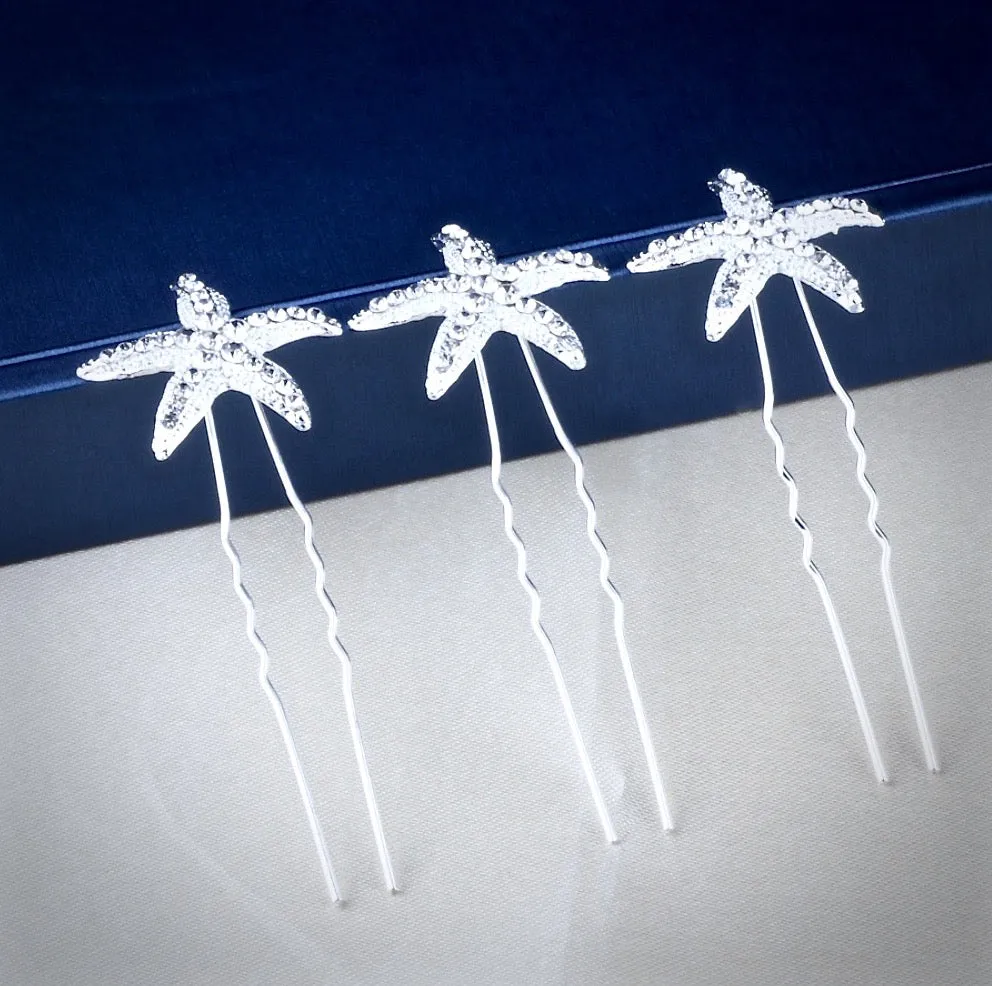 "Kailani" - Crystal Sea Star Hair Pins - Set of 5