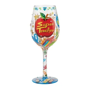 "Super Teacher" Hand-Painted Artisan Wine Glass, 15 oz.