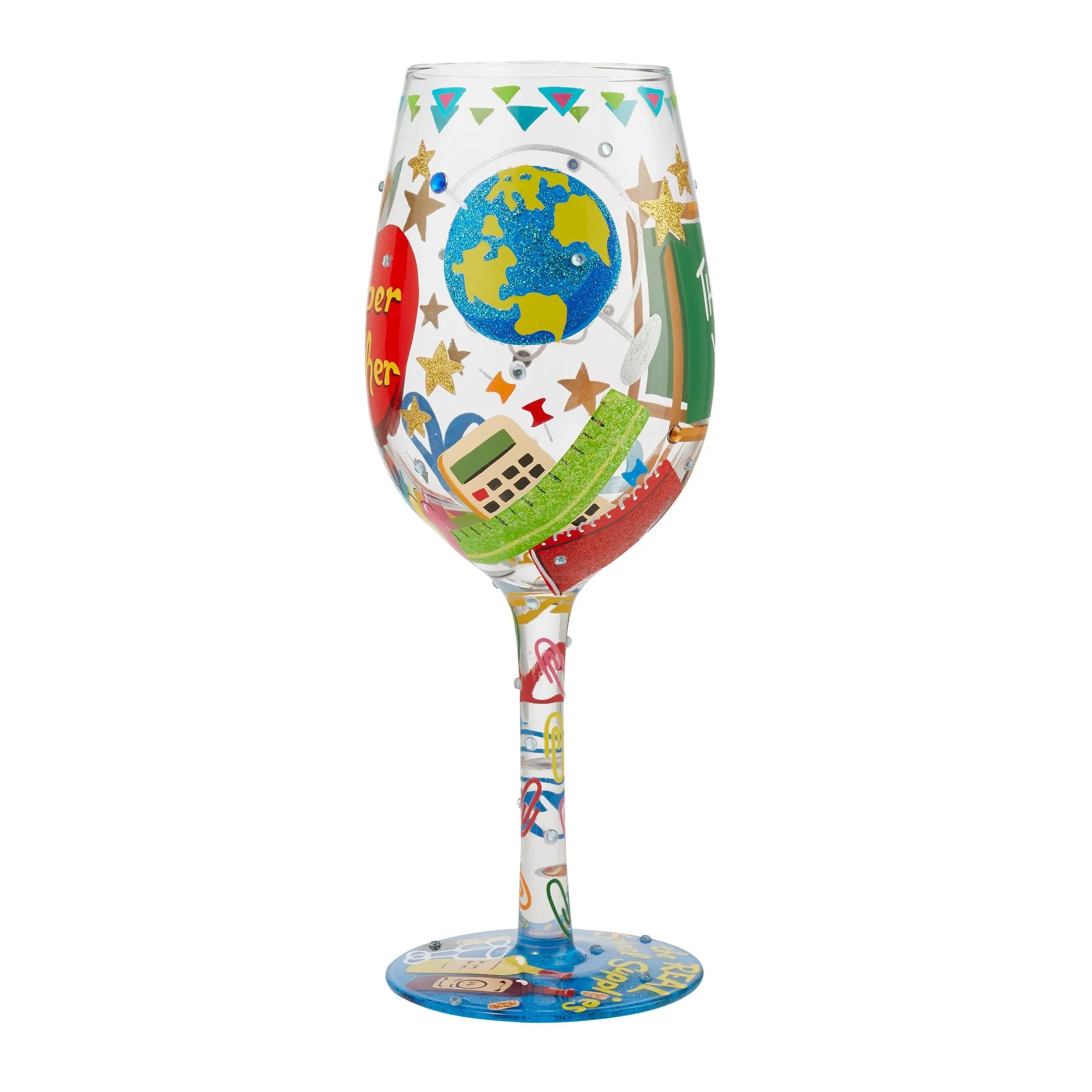 "Super Teacher" Hand-Painted Artisan Wine Glass, 15 oz.